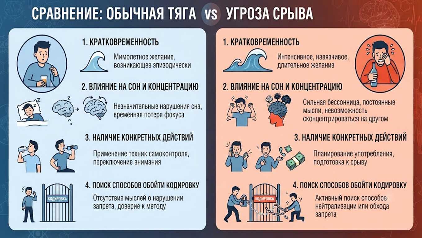 Инфографика сравнения: обычная тяга против угрозы срыва. Сравнение по параметрам